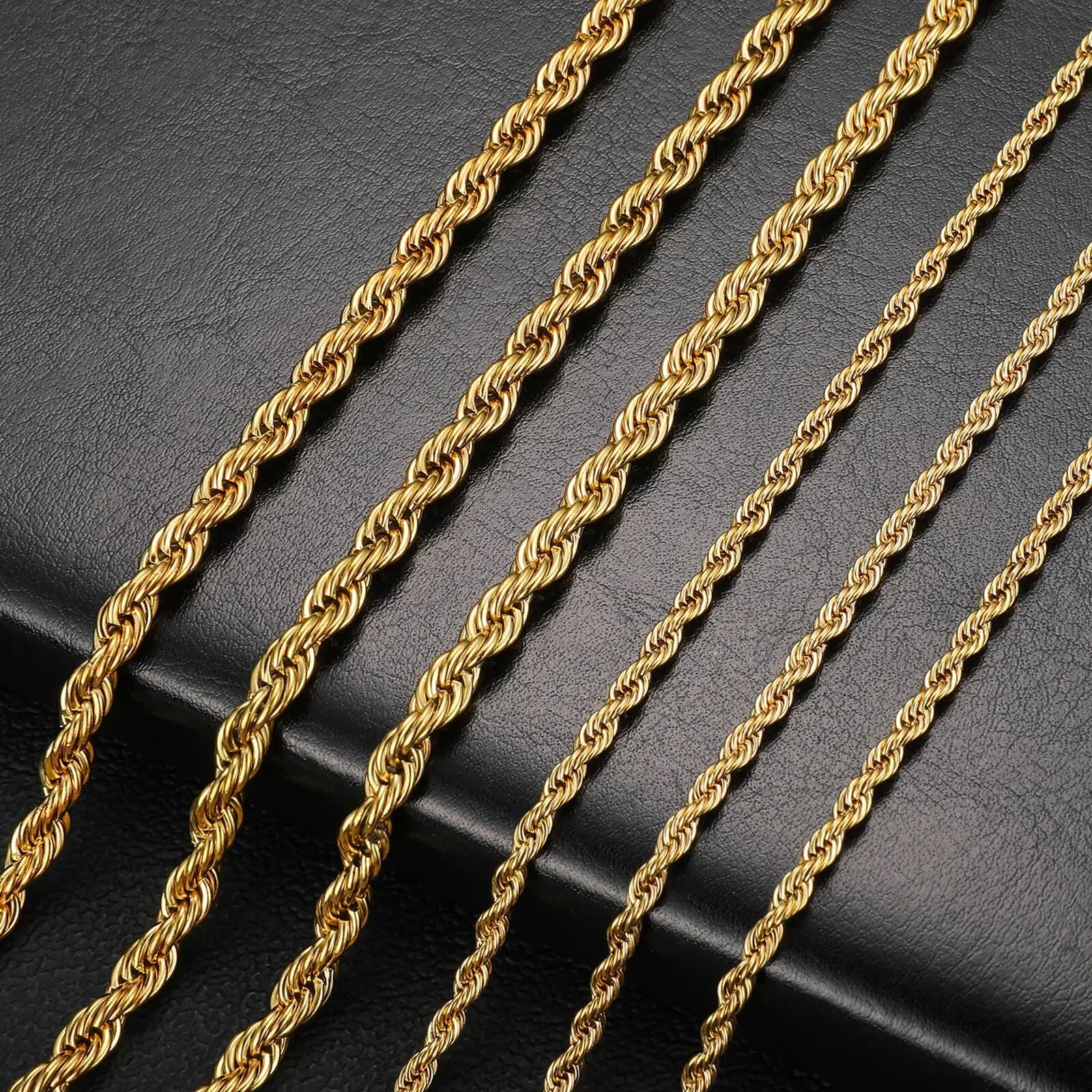 2-6MM Gold Color Twisted Rope Chain Necklace Stainless Steel Never Fade Waterproof Choker For Men Women Fashion Jewelry Vera Lux
