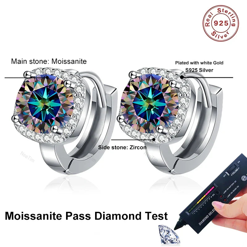 NeeTim 0.5ct 1ct Rainbow Color Moissanite Studs Earrings for Women S925 Silver Black Blue Pink Lab Diamond Wedding Stud Earring Vera Lux