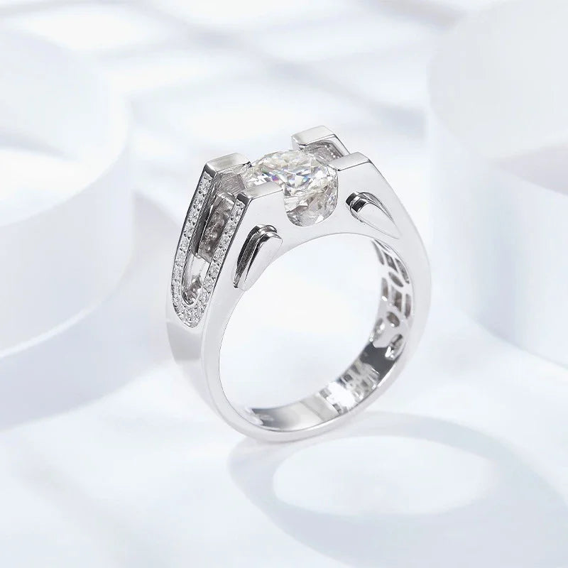 NeeTim 1ct 2ct Moissanite Ring For Men 925 Sterling Silver with White Gold Plated Wedding Band Man Rings Luxury Fine Jewelry Vera Lux