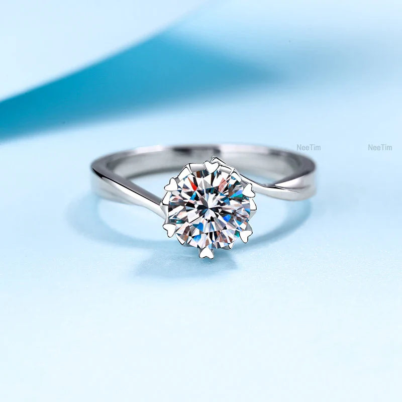 NeeTim 0.5ct-2ct Moissanite Ring Lab Diamond Ring for Women S925 Silver Snowflake Engagement Wedding Band Jewelry Certified Vera Lux