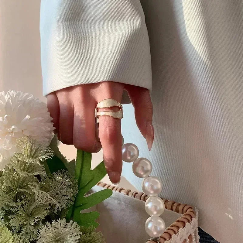 Vintage White Enamel Metal Irregular Shape Geometric Open Adjustable Ring for Women Girl Jewelry Birthday Gifts Anillo Hombre Femstylo