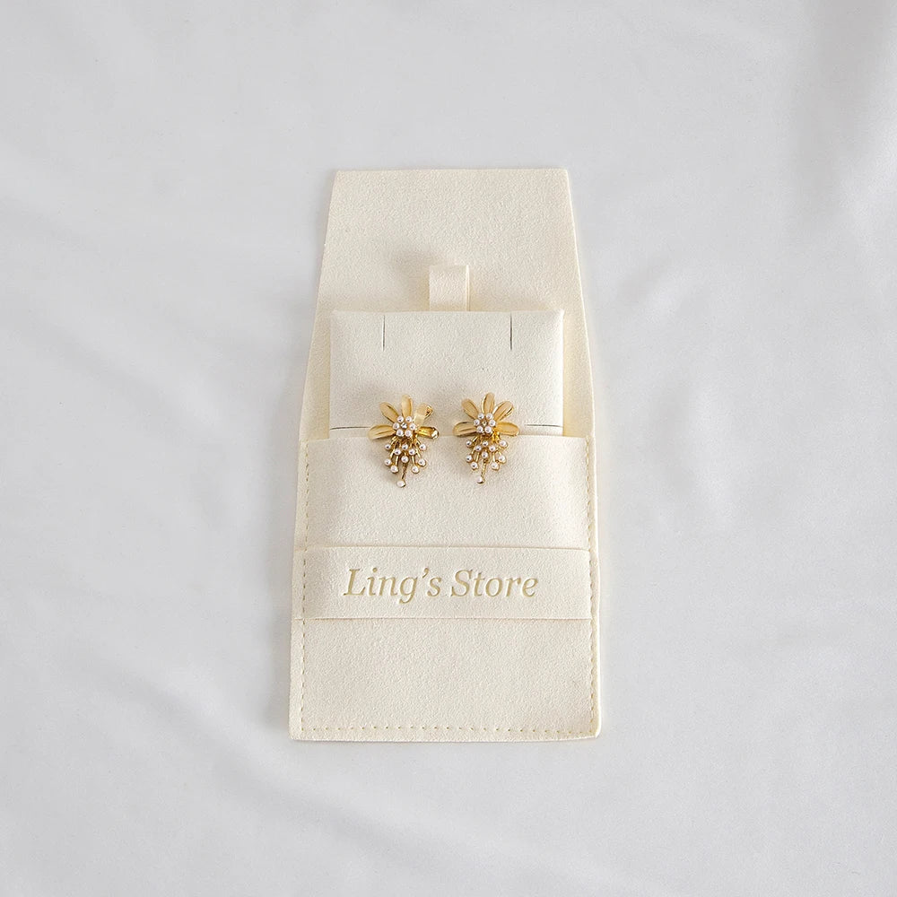 20/50/100pcs Personalized Logo Jewelry Microfiber Strip 8x8cm Bag Insert With 6x6cm Pad Card For Earrings Studs Necklace Pendant Vera Lux