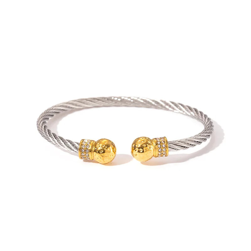 1pcs Stainless Steel Gold-plated Bangle Trendy Retro Hip-hop Style Bracelet Fried Dough Twists Steel Wire Rope Colorfast Bangle Vera Lux