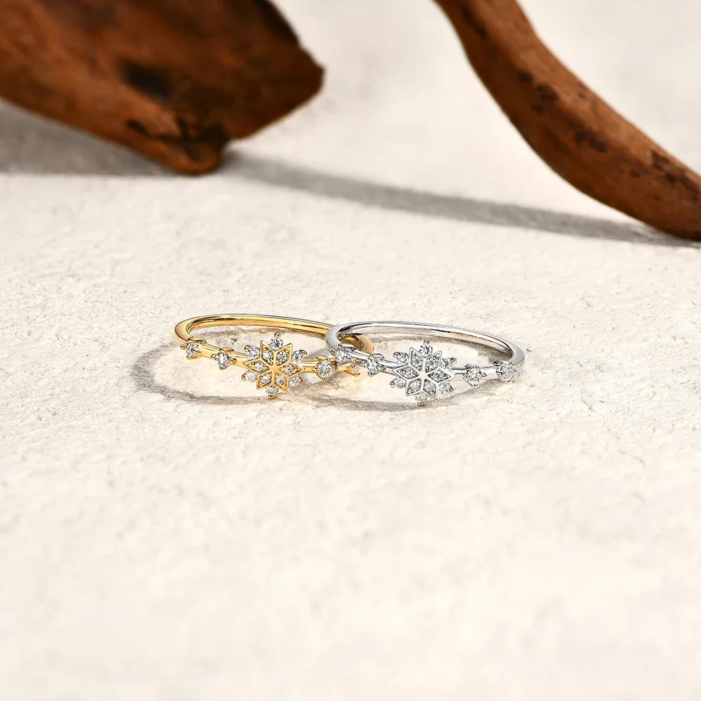 MINTYBOX Snowflake S925 Sterling Silver Moissanite Engagement Rings for Women Lab Diamond Ring 18K Gold Plated Fine Jewelry Gift Vera Lux