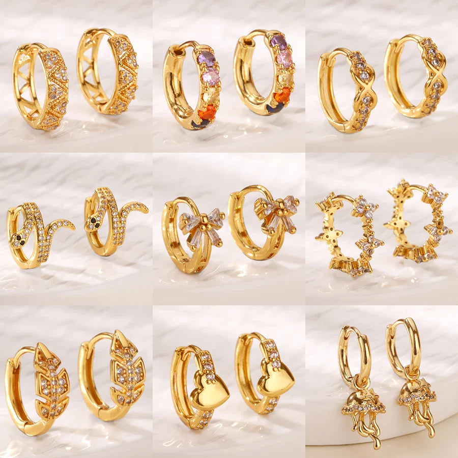 Luxury Zircon Hoop Earrings for Women Gold Color Stainless Steel Butterfly Heart Snake Earring Fashion Party Wedding Jewelry Gif Vera Lux