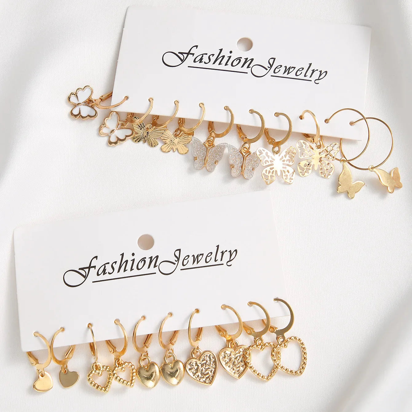 New Gold Color Butterfly Love Hoop Earrings Set New Creative Simple Heart Hollow Dangle Earring for Women Fashion Trendy Jewelry Vera Lux