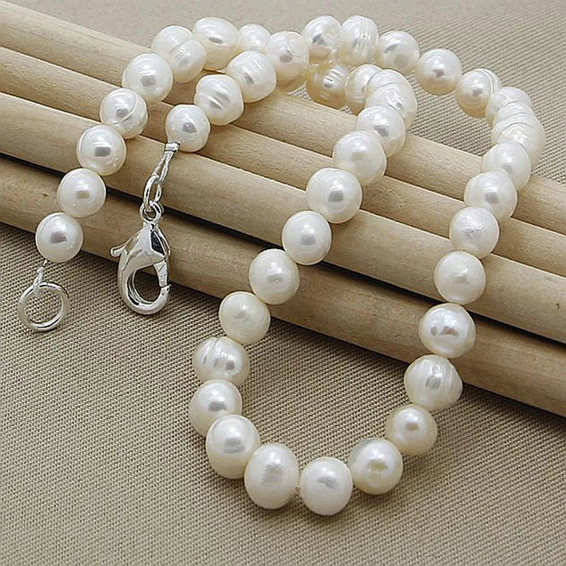 Aravant 925 Silver 8MM White Pearl Necklaces Chains For Women Fashion Jewelry Gifts Vera Lux