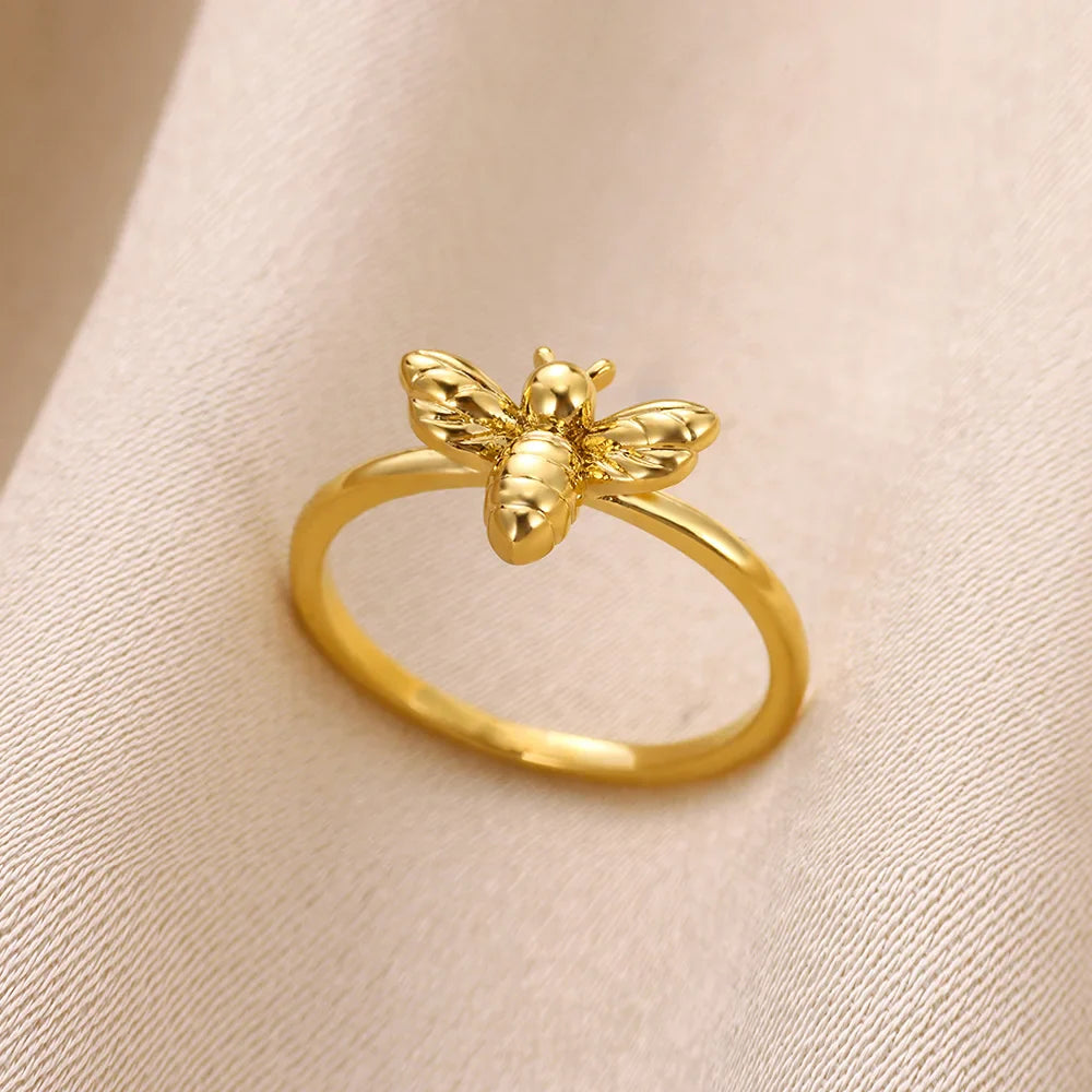 Fashion Bee Rings For Women Design Gold Color  Stainless Steel Bee Ring Wedding Engagement Christmas Jewelry Gift Vera Lux