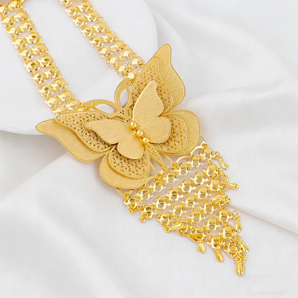New Indian Gold color Long Necklace Set Nigerian Party Bride Wedding Luxury Dubai Earrings Jewelry Women's Valentine's Day Gift Vera Lux
