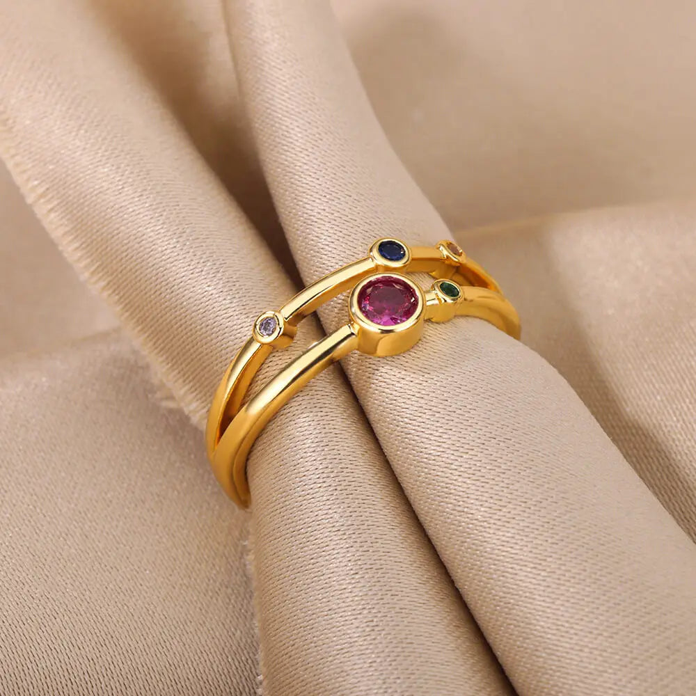 Colorful Zircon Round Stone Rings For Women Stainless Steel Gold Color Finger Ring  Wedding Aesthetic Jewelry Gift bijoux femme Vera Lux