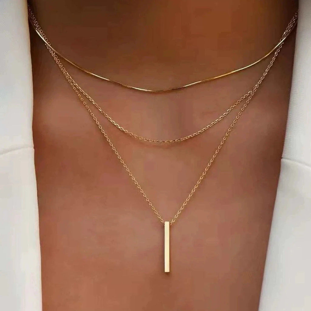 Fashion Layered Metal Bar Pendant Necklace for Women Daily Wear Gold Color Reactangle Clavicle Chain Collarbone Necklace Jewelry Vera Lux