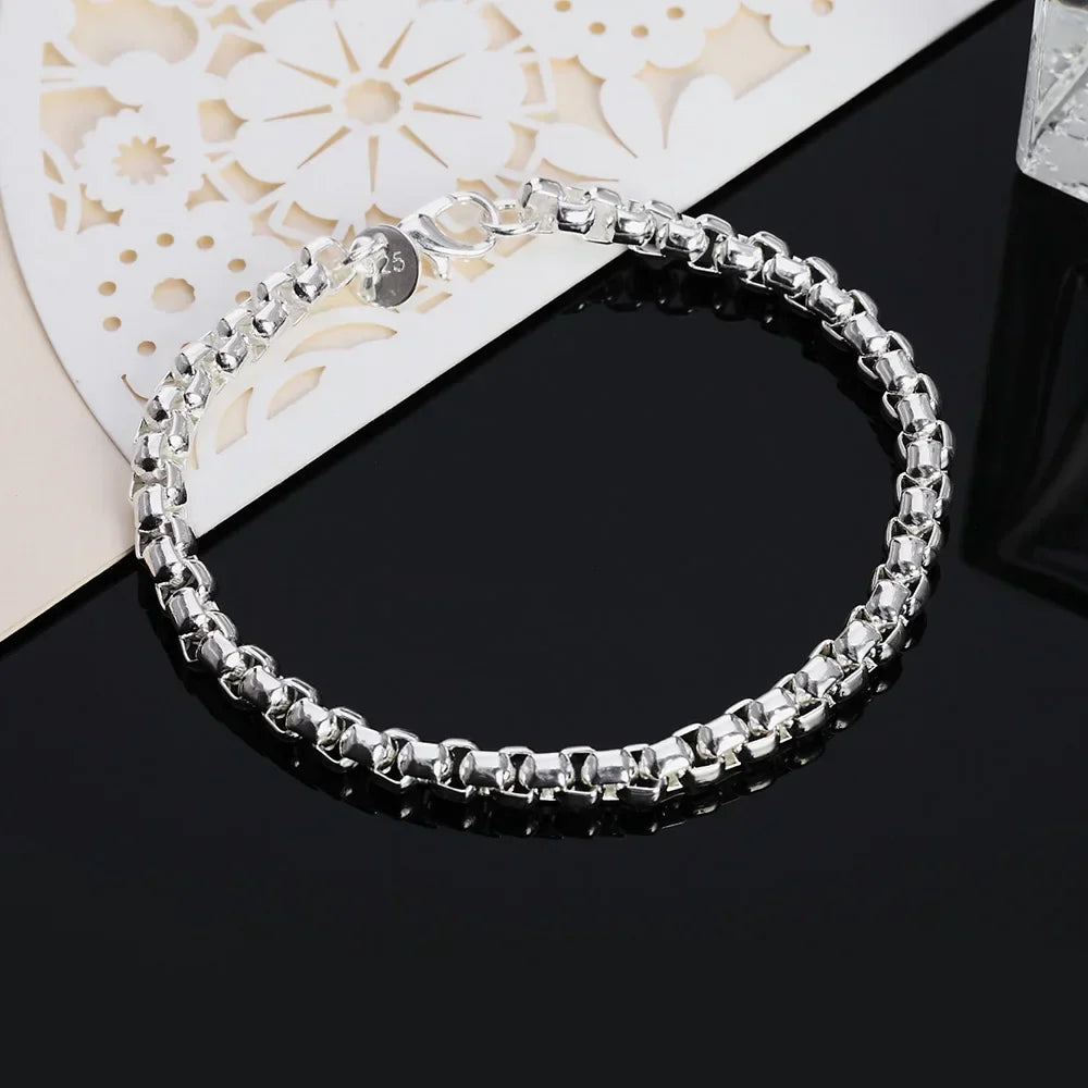 Wholesale 45-60cm 925 Sterling Silver 4mm Round Box Chain Necklace Bracelet set For Women Men Boy Wedding Engagement Charm Vera Lux
