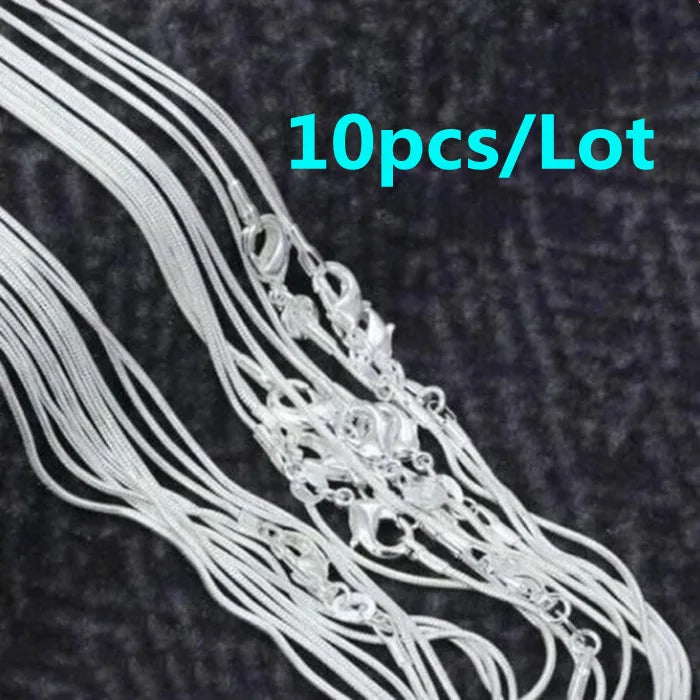 10pcs 925 sterling silver fine 1MM snake chain necklace for women man 16-30inches fashion party wedding Jewelry gifts Vera Lux