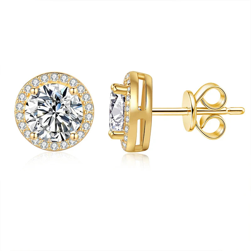 NeeTim 0.5ct 1ct 2ct Moissanite Stud Earrings For Women Party Bridal S925 Sterling Silver with Gold Plated Lab Diamond Earring Vera Lux