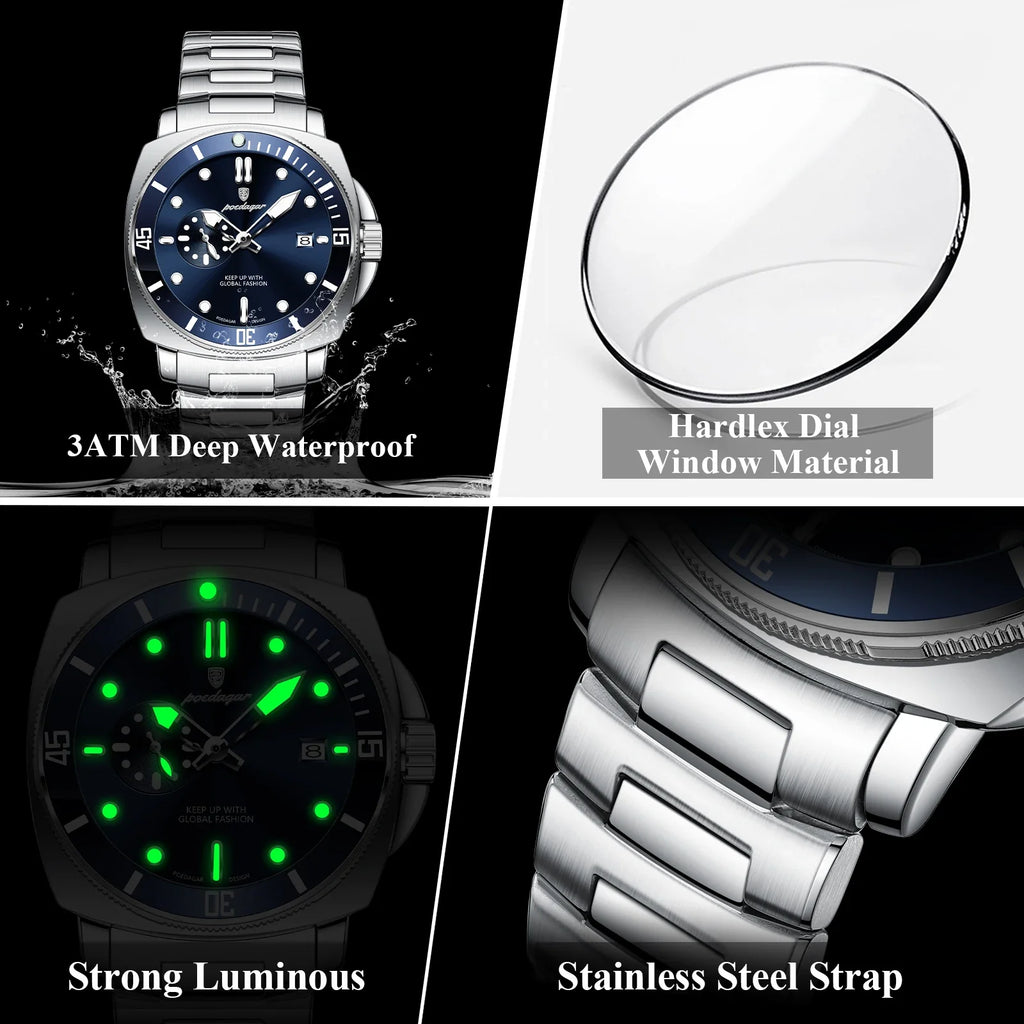 POEDAGAR Top Fashion Luxury Watch For Men Waterproof Luminous Date Men's Watches Stainless Steel Business Quartz Male Wristwatch Vera Lux