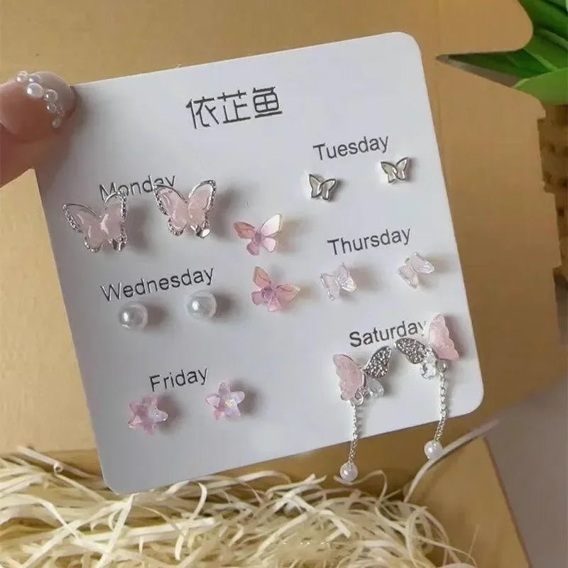 Colorful Flower Butterfly Earrings Seven-piece Set For Women Fashion Personalized Daily Accessory Party Jewelry Birthday Gifts Vera Lux