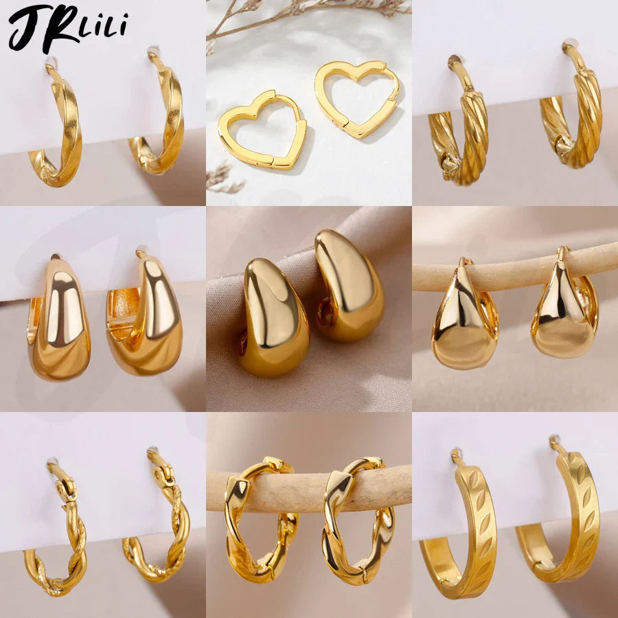 Chunky Drop Hoop Earrings for Women Stainless Steel Gold Color Piercing Earring 2024 Trend New In Trend Jewelry aretes mujer Vera Lux