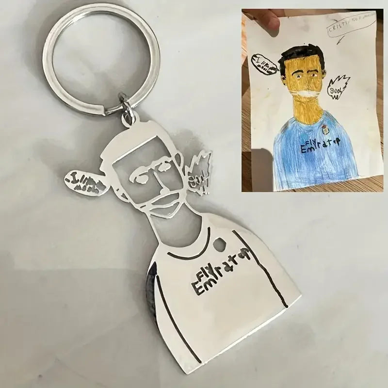 Custom Stainless Steel Children Drawing Pendant Keychain Kids Artwork Personalized Photo Logo Keyring Key Chains Jewelry Gifts Vera Lux