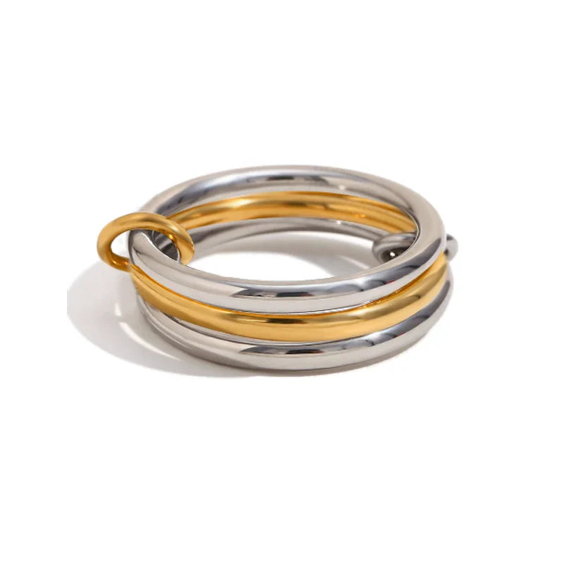 A Niche Two-Color Four-Ring Copper Jewelry Ring, Hypoallergenic, Ins Style, Stacking Artifact, Suitable For Young Wome Jewelry Vera Lux