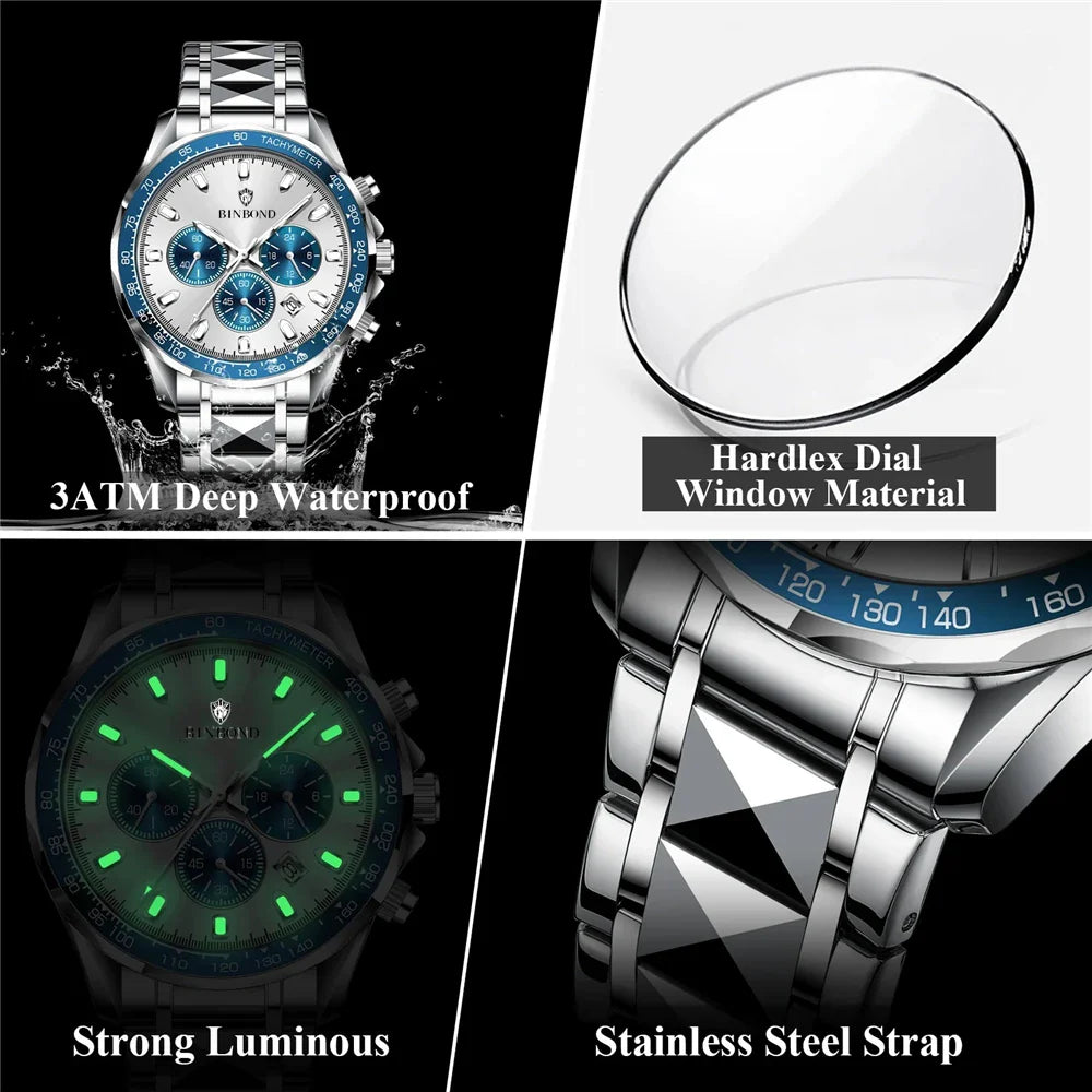 New Automatic Watch For Man Small Dial Blue Digital Fashion Quartz Wristwatches Men Clock Luxury Watches Mens Gifts Reloj Hombre Vera Lux