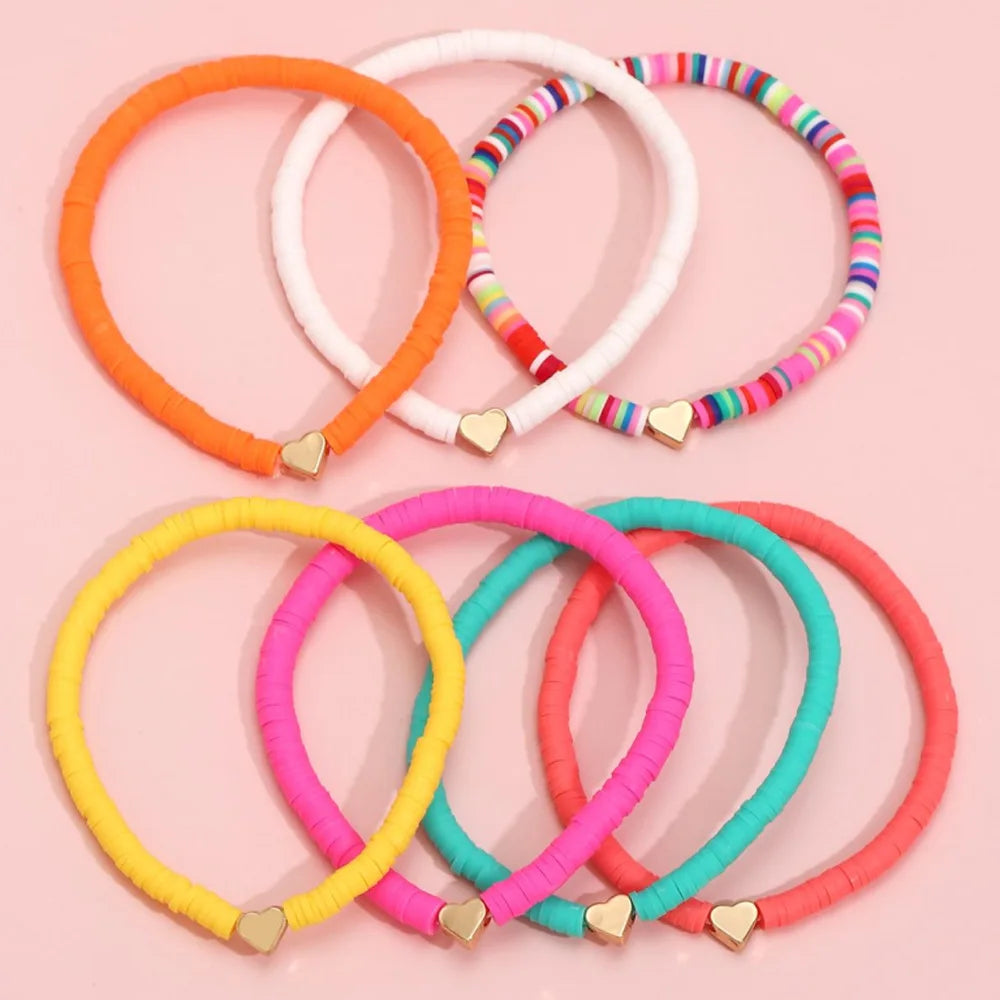 Fashion Rainbow Stackable Bracelets Set For Women Heart Charm Soft Clay Pottery Layering Beads Chain Bangle Female Boho Jewelry Vera Lux
