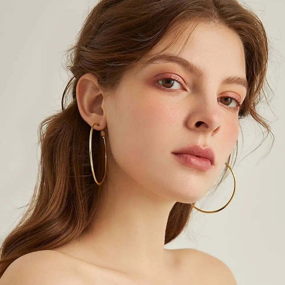 Classic Stainless Steel Big Circle Hoop Huggie Earrings for Women, 25mm/30mm/40mm/50mm/60mm/70mm Vera Lux