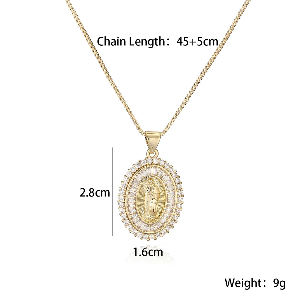 NEWBUY 2025 New Arrival Classic Design Gold Color Virgin Mary Pendant Necklace For Women Shiny CZ Zircon Copper Jewelry Vera Lux