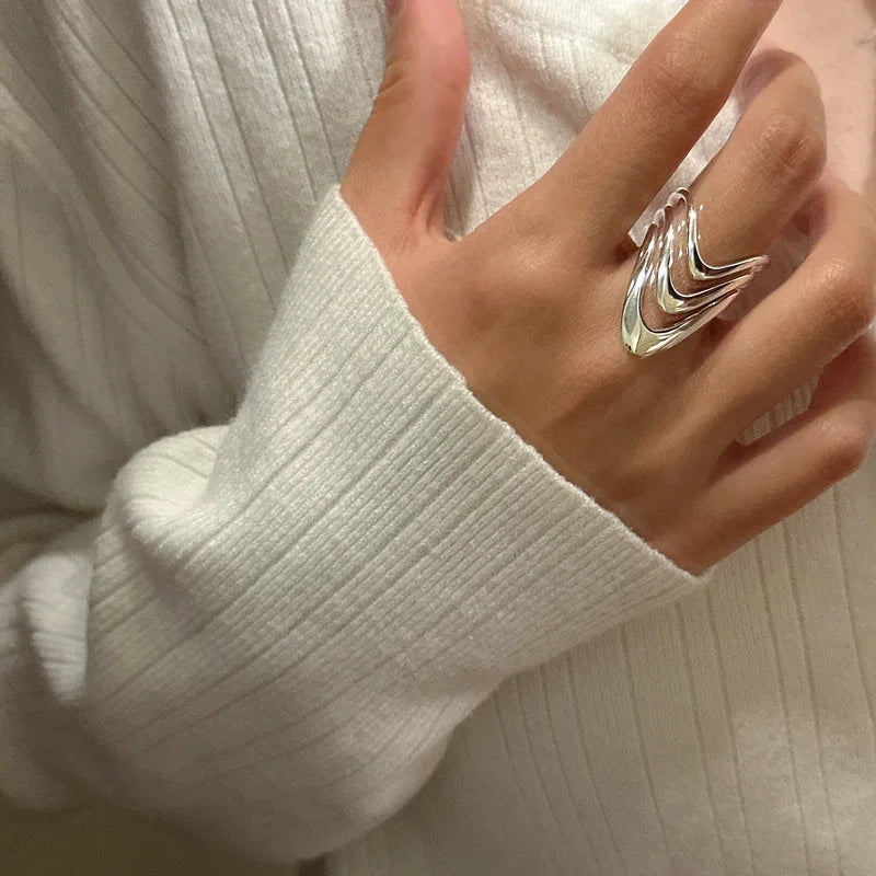 925 Sterling Silver Three Layers Dresses Simple Rings For Women Couple Luxury Quality Jewelry Beautiful Accessories Money 925 Vera Lux