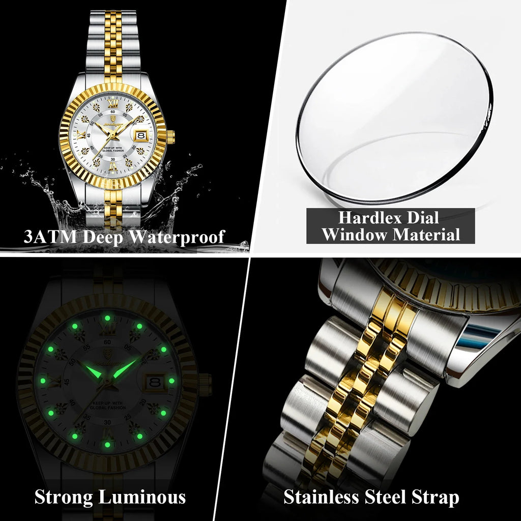 POEDAGAR Luxury Elegant Watch for Women Waterproof Luminous Date Ladies Watch Stainless Steel Quartz Women's Watches Girl Reloj Vera Lux