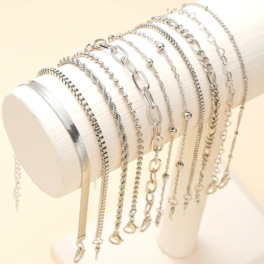 11Pcs/Set Boho Twisted Flat Snake Chain Anklet for Women Summer Beach Vintage Barefoot Ankle Bracelet On Leg Jewelry Accessories Vera Lux