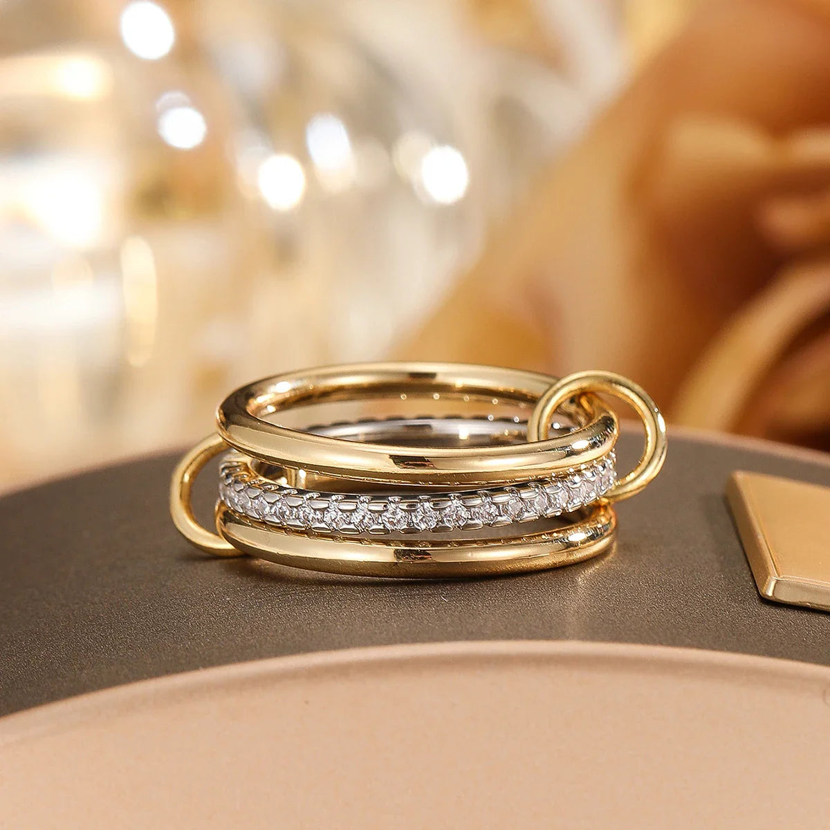 A Niche Two-Color Four-Ring Copper Jewelry Ring, Hypoallergenic, Ins Style, Stacking Artifact, Suitable For Young Women Vera Lux