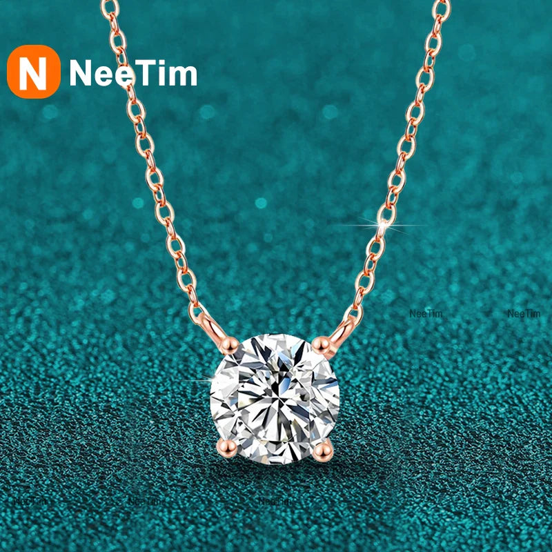 NeeTim 1ct 2ct 3ct 5ct D VVS1 Moissanite Necklace for Women Sterling Silver 925 with Yellow Rose Gold Plated Lab Diamond Pendant Vera Lux