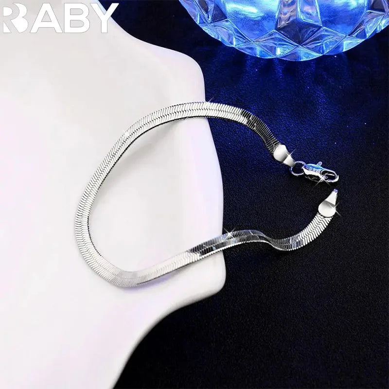 new arrive 925 Sterling Silver 4MM Chain Bracelet for Women Men Blade Fashion Wedding Fine Jewelry Christmas Gift 8inches Vera Lux