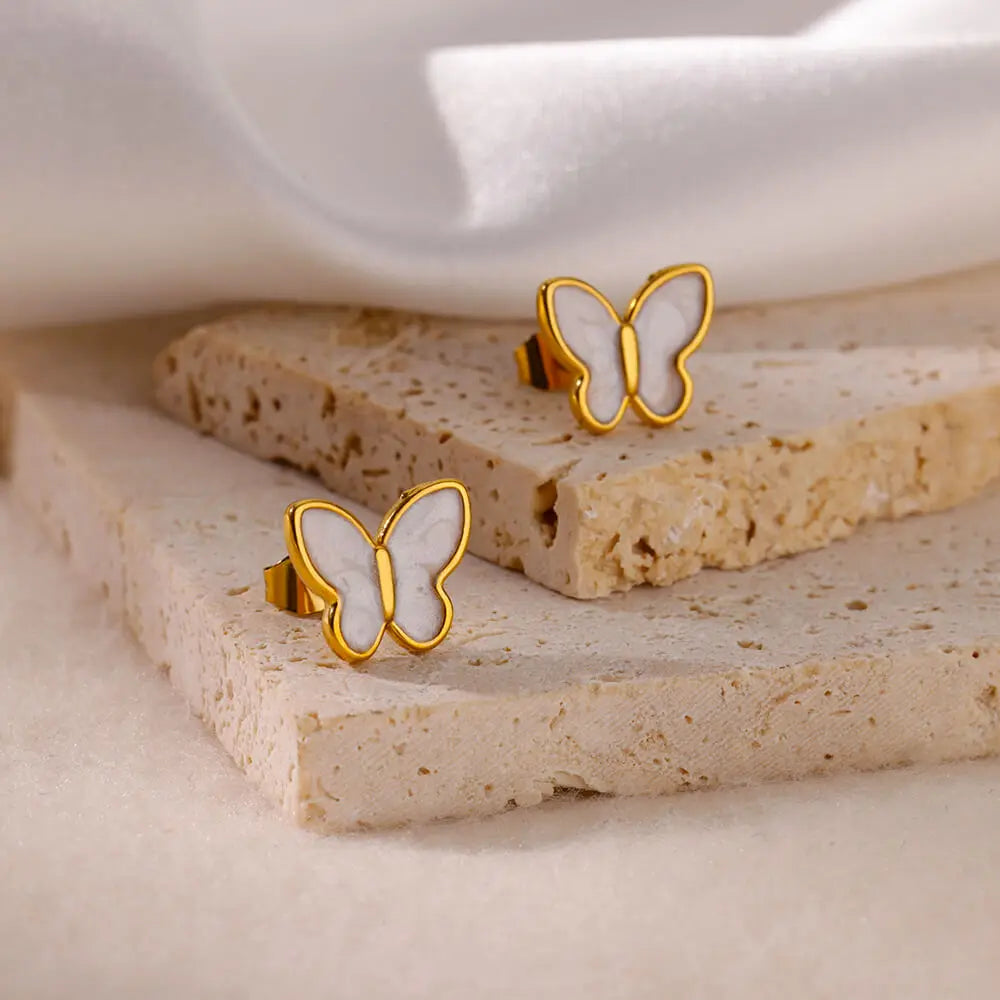 Stainless Steel White Butterfly Earrings for Women Elegant Ear Accessories Aesthetic Butterfly Stud Earring Wedding Jewelry Gift Vera Lux