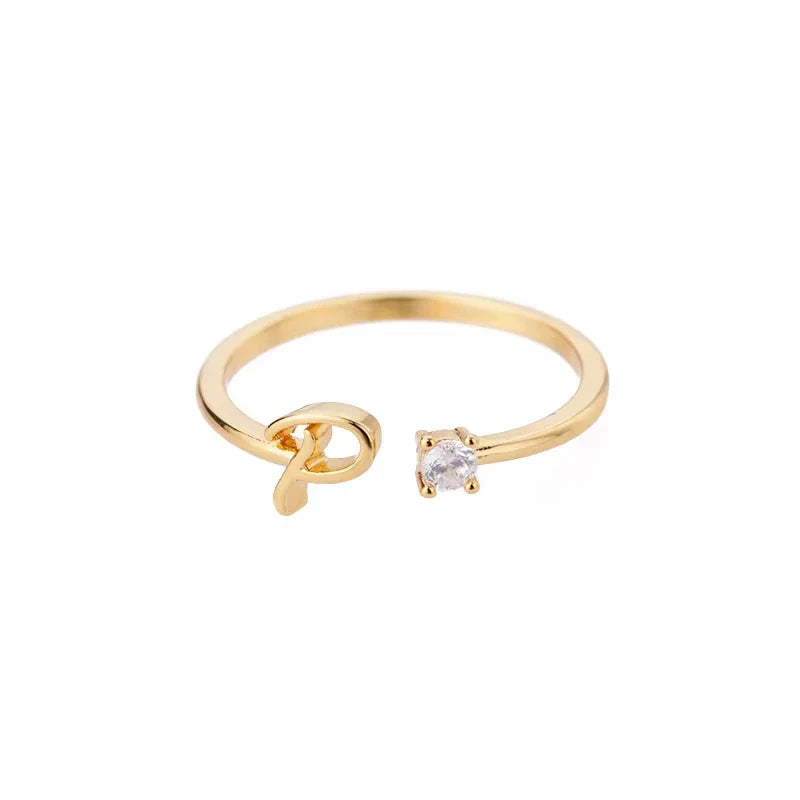 A-Z Initial Letter Open Rings for Women Stainless Steel Gold Color Zircon Adjustable Ring Trendy Couple Wedding Jewelry Gift Vera Lux