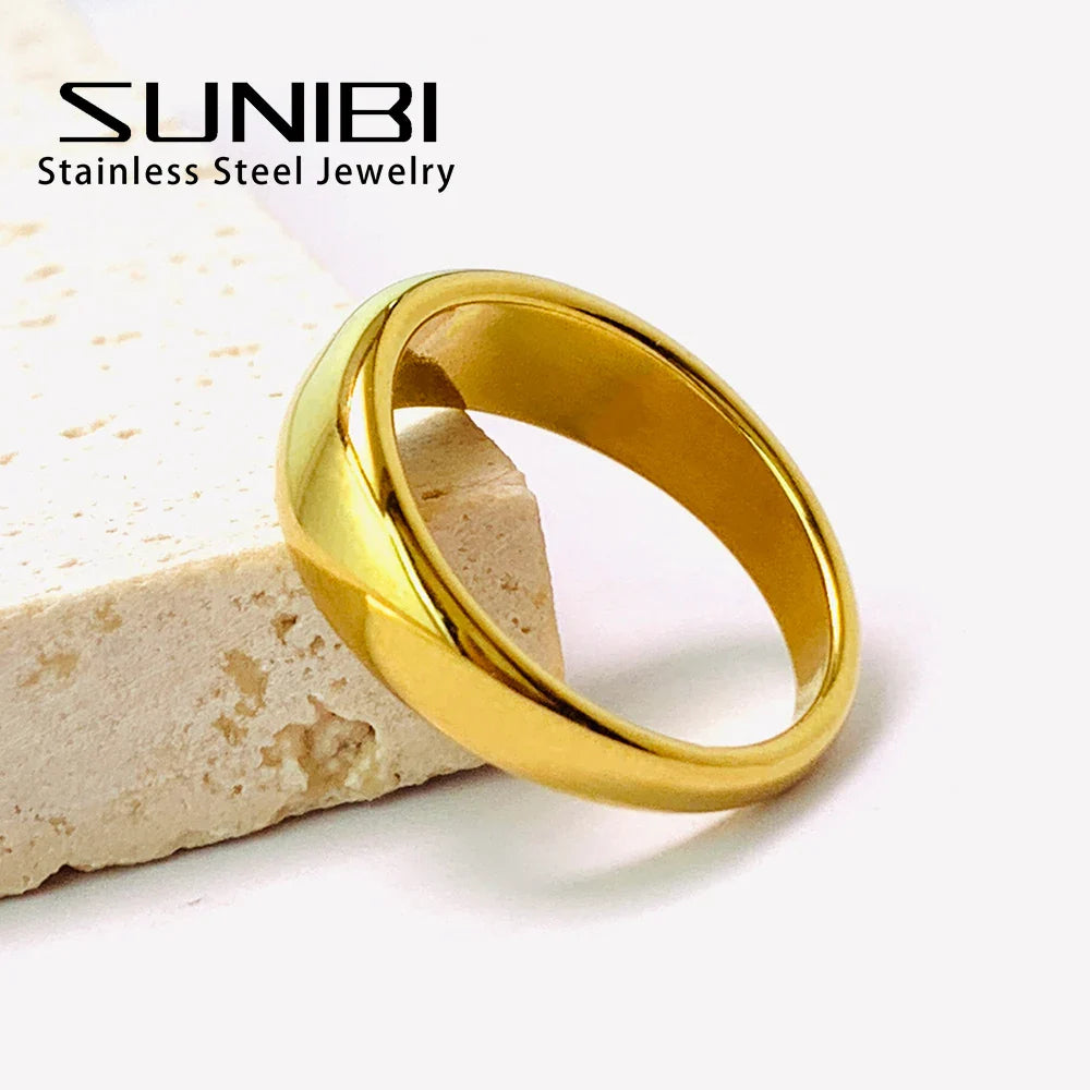 Simple Stainless Steel Women's Ring Glossy Curved Gold Color French Punk Party Ornaments for Woman Wholesale Dropshipping Vera Lux