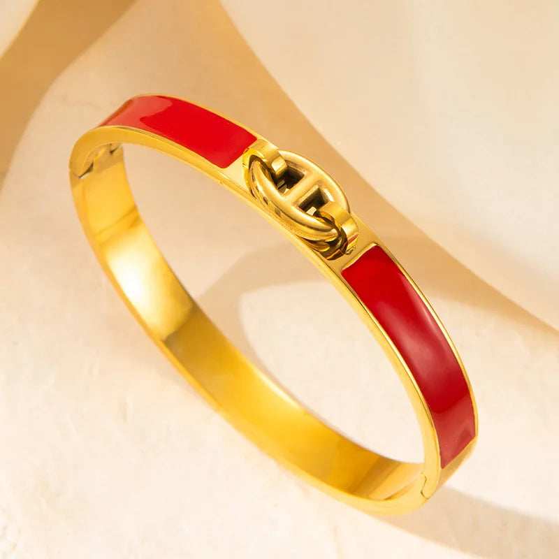 1PCS H-shaped Pig Nose Bracelet Stainless Steel Fashionable And Versatile Enamel Drip Rubber Bracelet Women's Jewelry Vera Lux