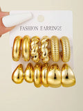 12pcs/Set Classic Fashion Twist C Shape Tear Drop Design Women's Gold-Color Earrings For Daily Workplace And Party Outfits 2024 Vera Lux