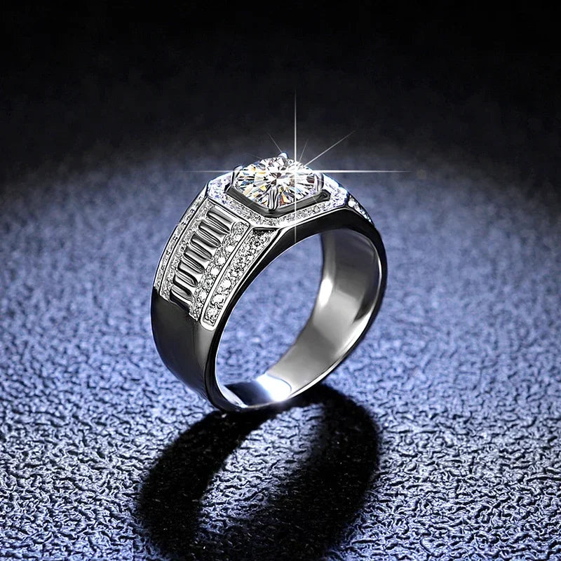 NeeTim Moissanite Ring For Men Sterling Silver Platinum Plated Ring Lab Diamond Men's Rings Man Wedding Band Fine Jewelry Vera Lux