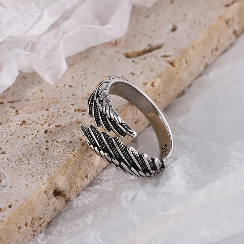 925 Sterling Silver Angel Wing Feather Adjustable Rings For Women Engagement Wedding Luxury Jewelry Accessories Jewellery Vera Lux