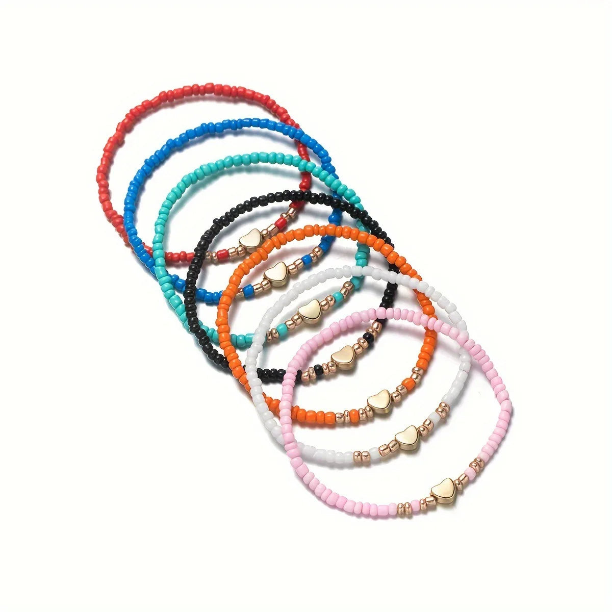 7Pcs Colorful Rice Beads Bracelet Set For Women Fashion Heart Charm Elastic Beaded Chain Bangle Female Trendy Jewelry Gift Vera Lux
