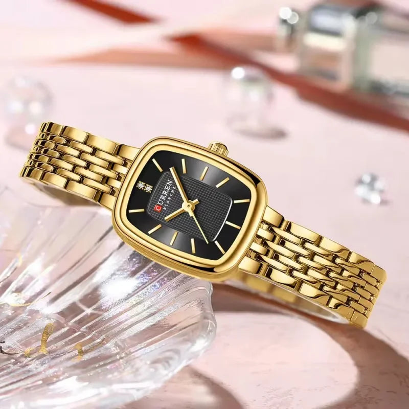 CURREN 9093 Fashion Quartz Women's Watch Elegant Square Dial Gold Stainless Steel Strap Casual Waterproof Watch relojes de mujer Vera Lux