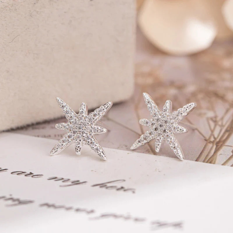 1pair Six Pointed Star Earrings Copper Material Versatile Trend Women's Stud Earrings Wedding Valentine's Day Birthday jewelry Vera Lux