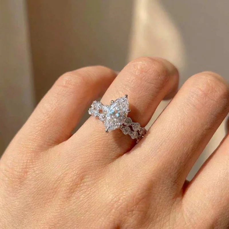 925 Sterling Silver New Fashion Design Marquise Cubic Zirconia Set Rings for Women Modern Trend Bridal Wedding Sparkling Jewelry Vera Lux