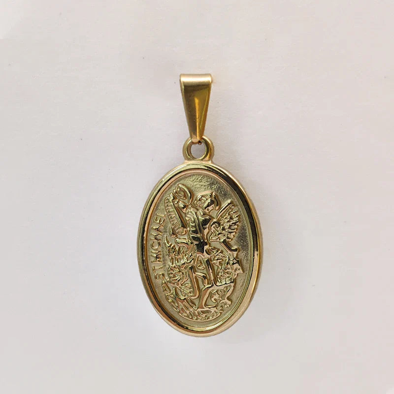 Hypoallergenic 316L Stainless Steel Gold Plated Pendant Necklace - Saint Michael & Saint Christopher, Ideal Gift for Men Vera Lux