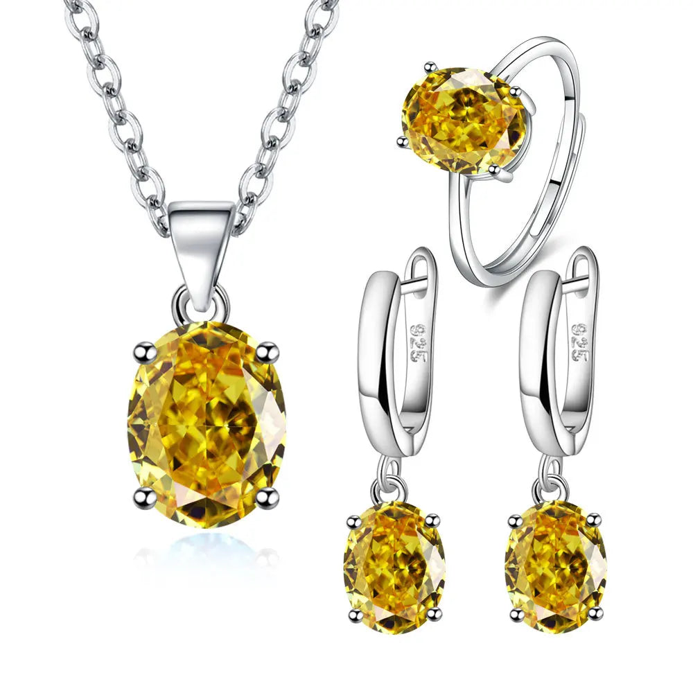925 Sterling Silver Elegant Women's Jewelry Sets Ellipse Zircon Ring Necklace Earrings Accessories Juwellery Argent 925 Vera Lux