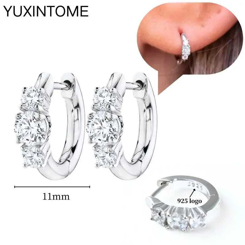 925 Sterling Silver Ear Needle Fashion Hoop Earrings White Crystal Luxury Women's Silver Earrings Wedding Women's Jewelry Gift Vera Lux