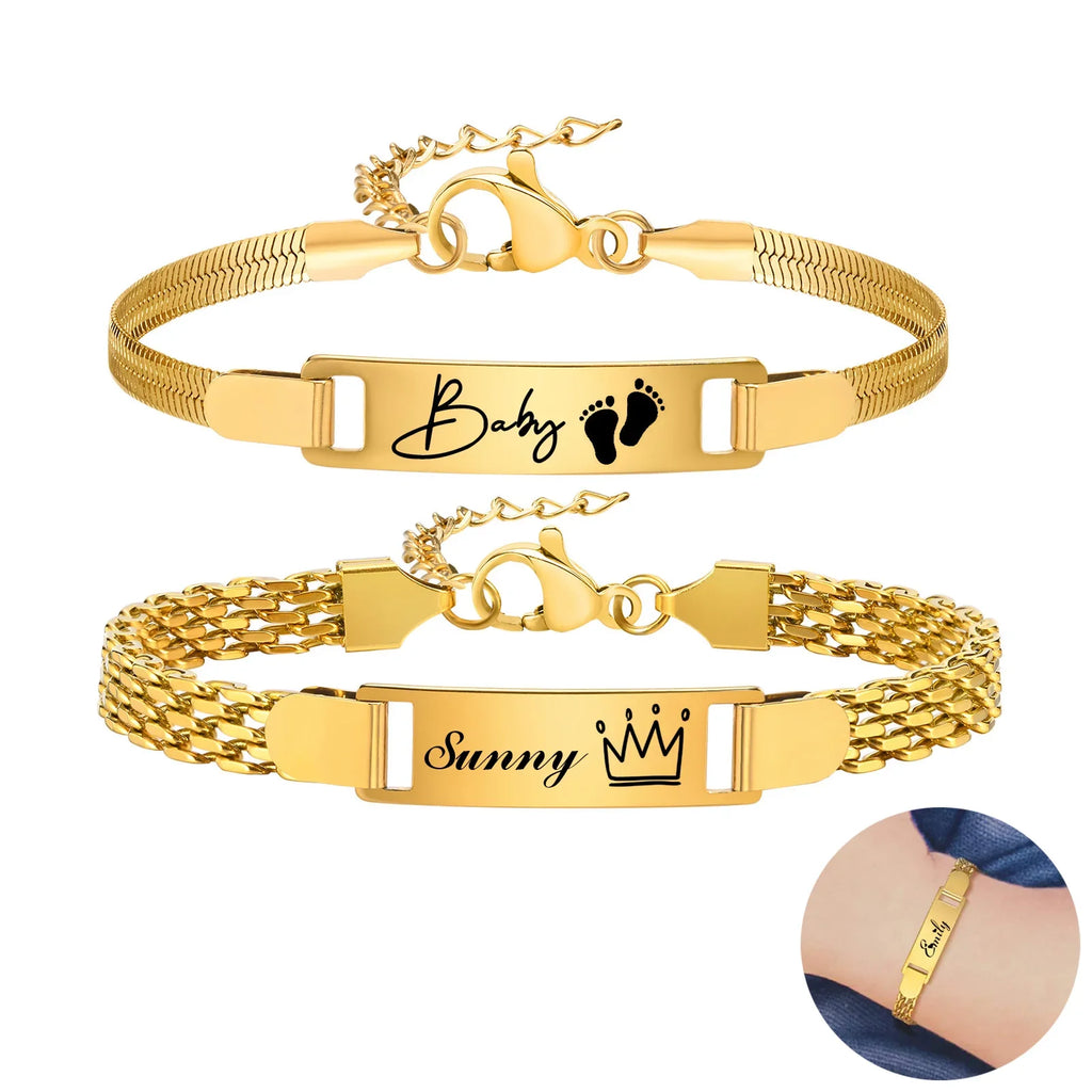 Personalized  Bracelet for Little Boy Girl,Stainless Steel Engraved Name Date  Son Daughter Mom Baptism Gift Vera Lux