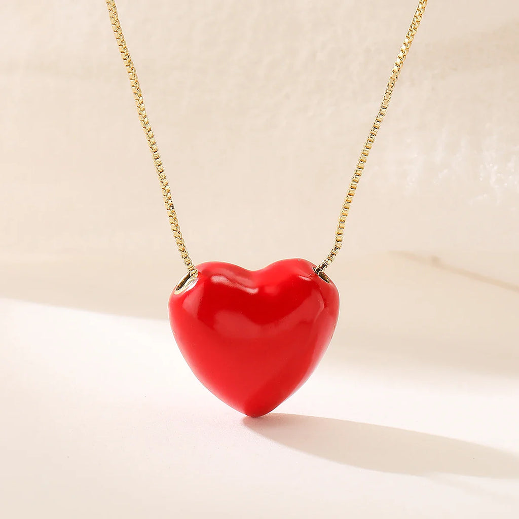 NEWBUY Hot Sale Red Oil Dripping Heart Pendant Necklaces For Women Vera Lux