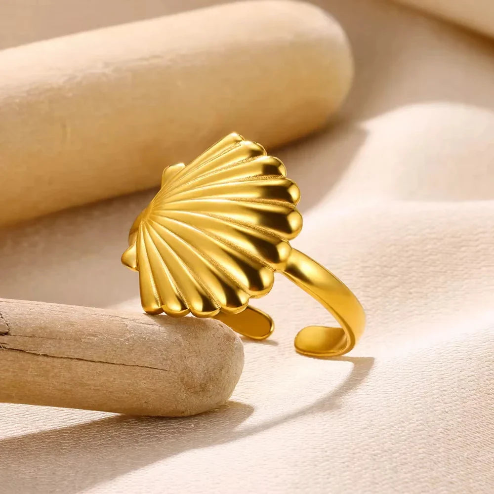 Starfish Shell Conch Stainless Steel Open Rings For Women Gold Color Adjustable Finger Ring Fashion Sea Vacation Jewelry Gifts Vera Lux